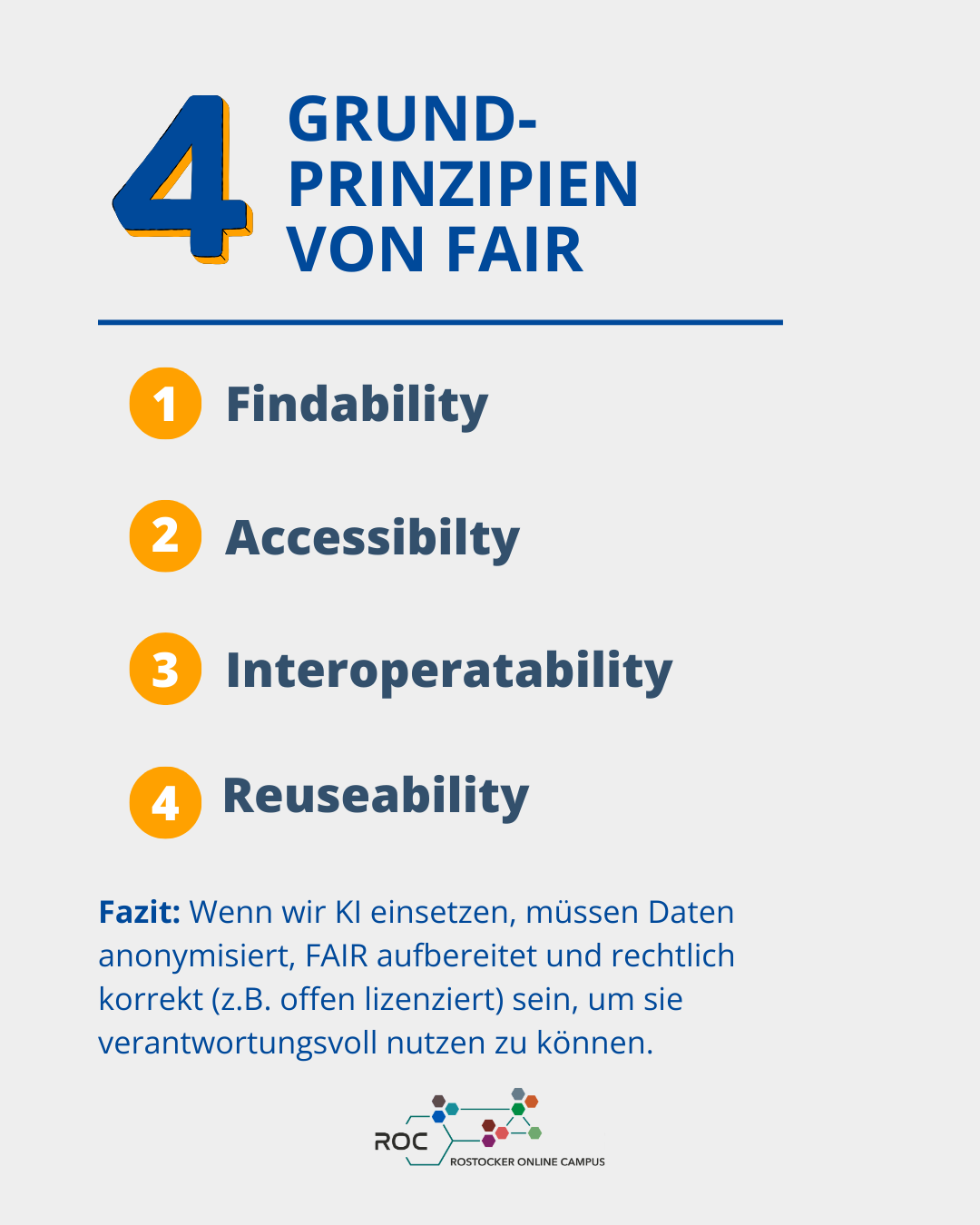 FAIR-Prinzipien: Daten sollen auffindbar, zugänglich, interoperabel und wiederverwendbar sein.
