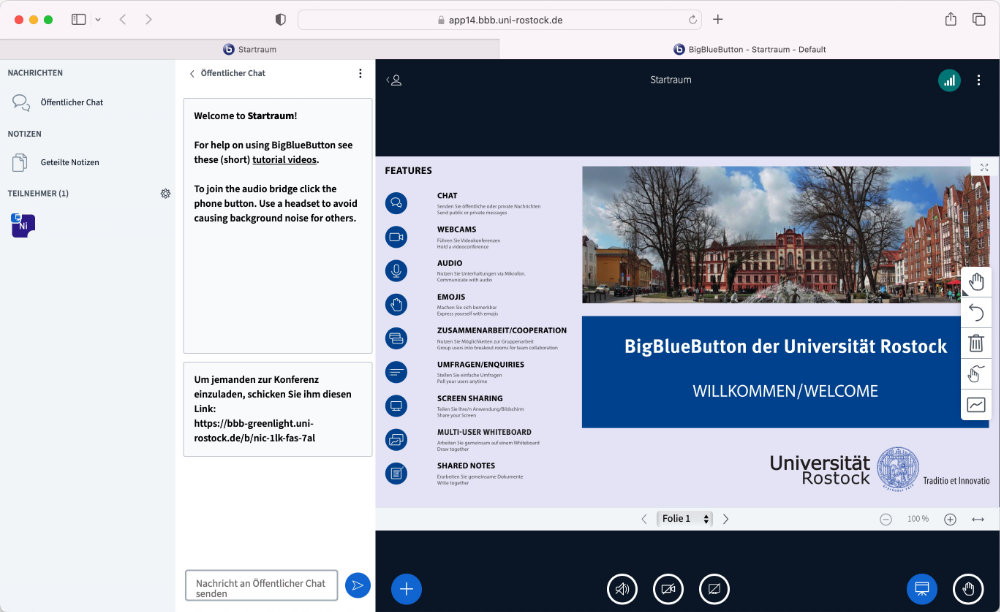 Beispieloberfläche BigBlueButton